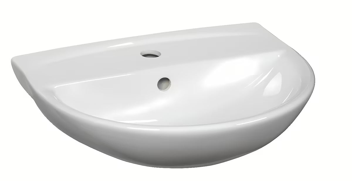 Baltas pakabinamas praustuvas S-Line Pro su persipylimu ir anga maišytuvui pro centre