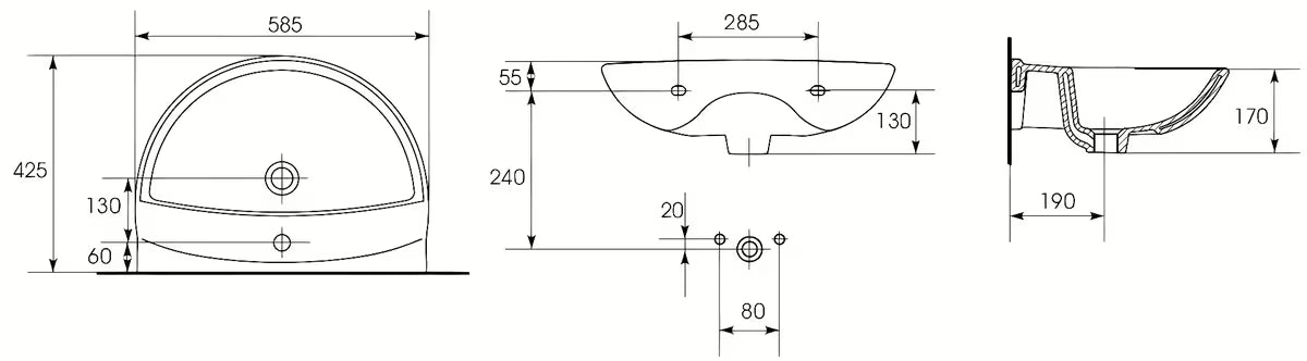 Baltas pakabinamas praustuvas S-Line Pro su persipylimu ir anga maišytuvui pro centre
