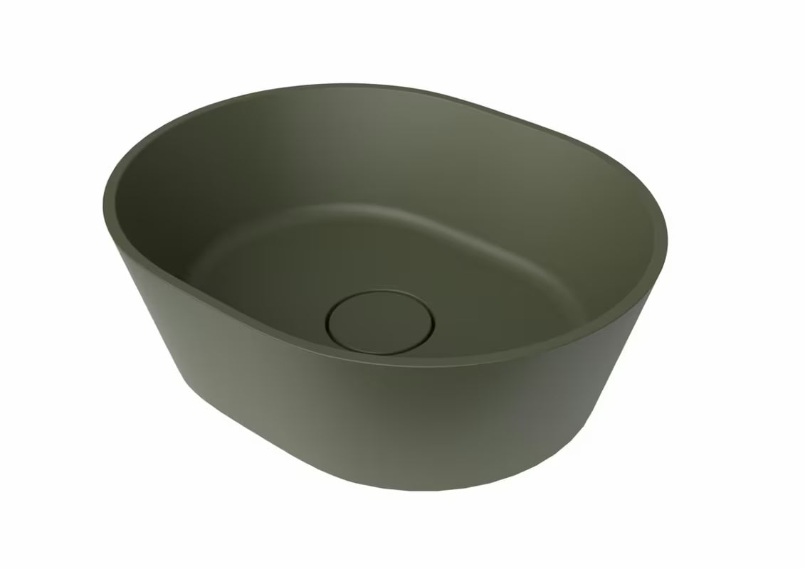 Žalias pastatomas ant stalviršio praustuvas SAT Aula iš lieto marmuro be skylės maišytuvui ir be perpylimo