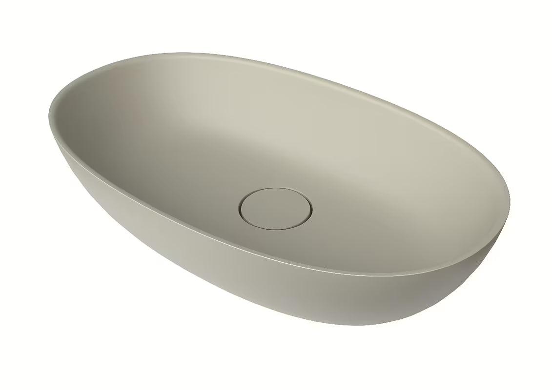 Smėlio spalvos pastatomas ant stalviršio praustuvas SAT Aula 60x36 cm iš lieto marmuro be perpylimo