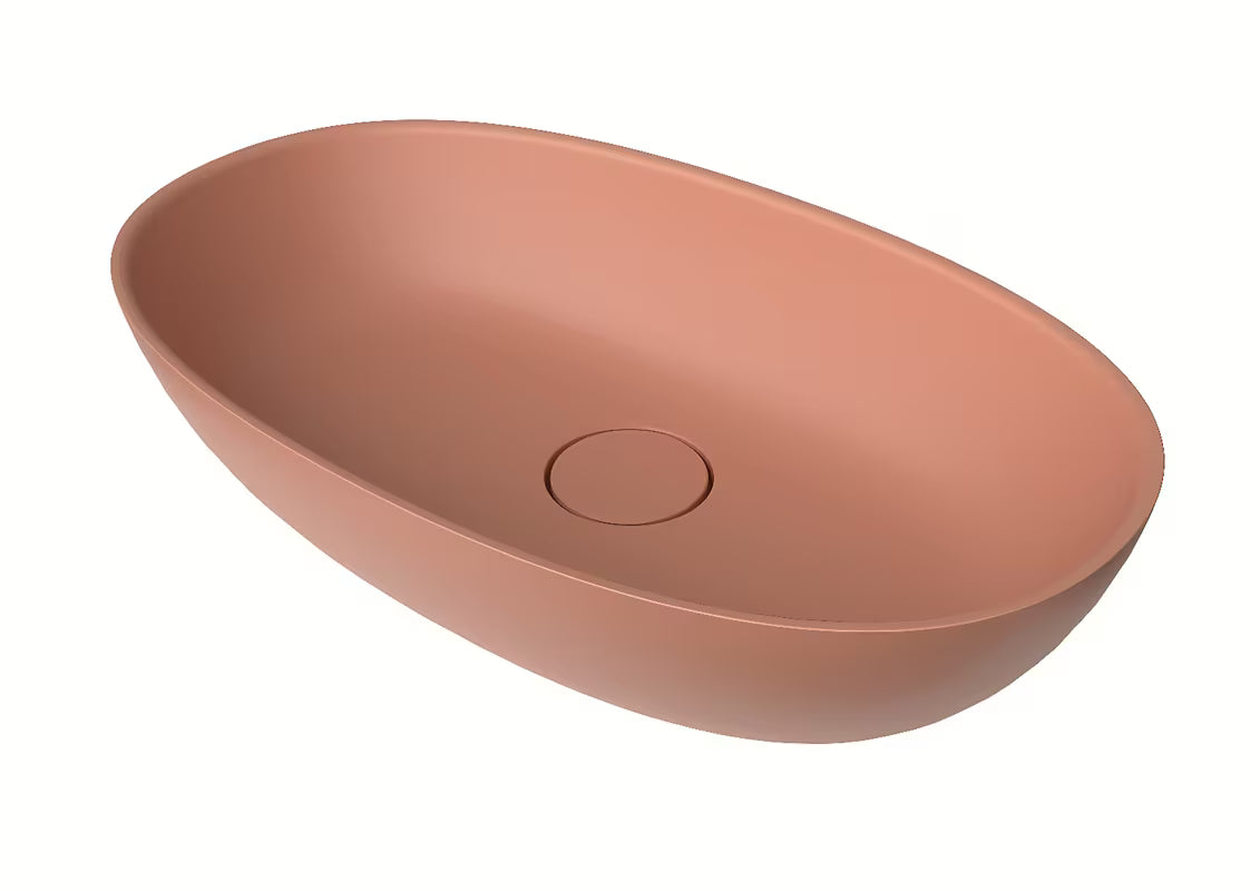 Rožiniai pastatomas ant stalviršio praustuvas SAT Aula 60x36 cm iš lieto marmuro be perpylimo
