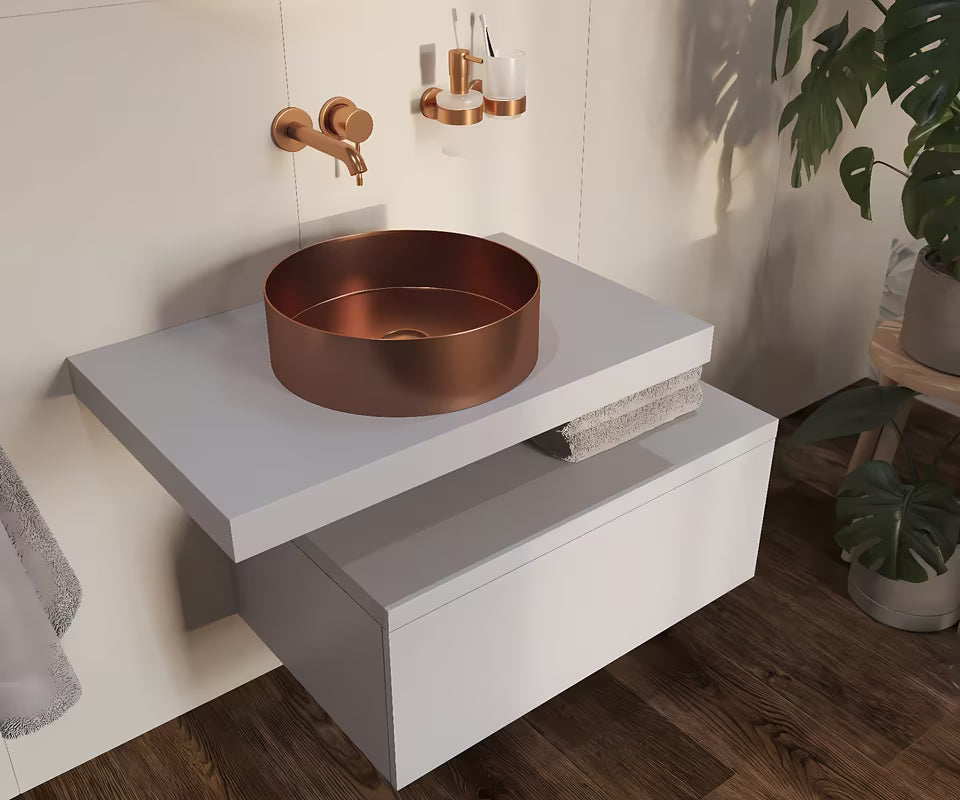 Apvalus pastatomas ant stalviršio praustuvas SAT Aurum 38 cm, šlifuotos rose gold spalvos, plonasieniis