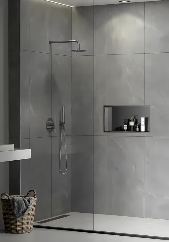 Dušo niša SAT Aurum iš 304 nerūdijančio plieno, spalva gun metal, su rėmeliu