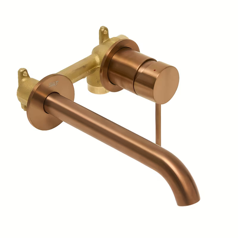 Potinkinė praustuvo maišytuvas SAT Aurum rose gold brushed apdailos, apvalaus dizaino.