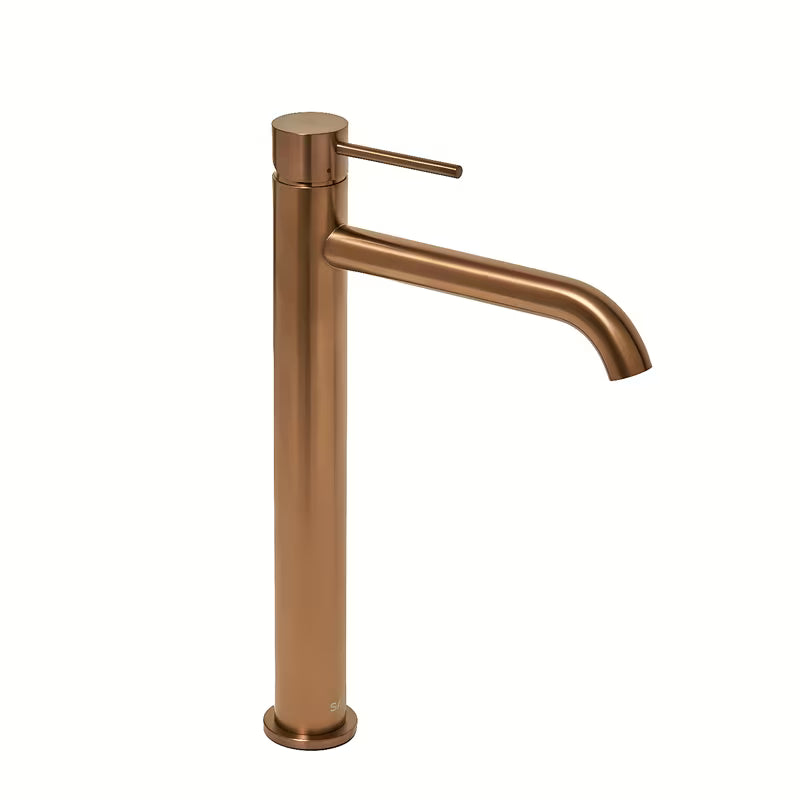 Aukšta svirtinis praustuvo maišytuvas SAT Aurum, paviršius – rose gold brushed, apvalaus dizaino