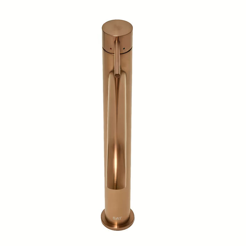 Aukšta svirtinis praustuvo maišytuvas SAT Aurum, paviršius – rose gold brushed, apvalaus dizaino