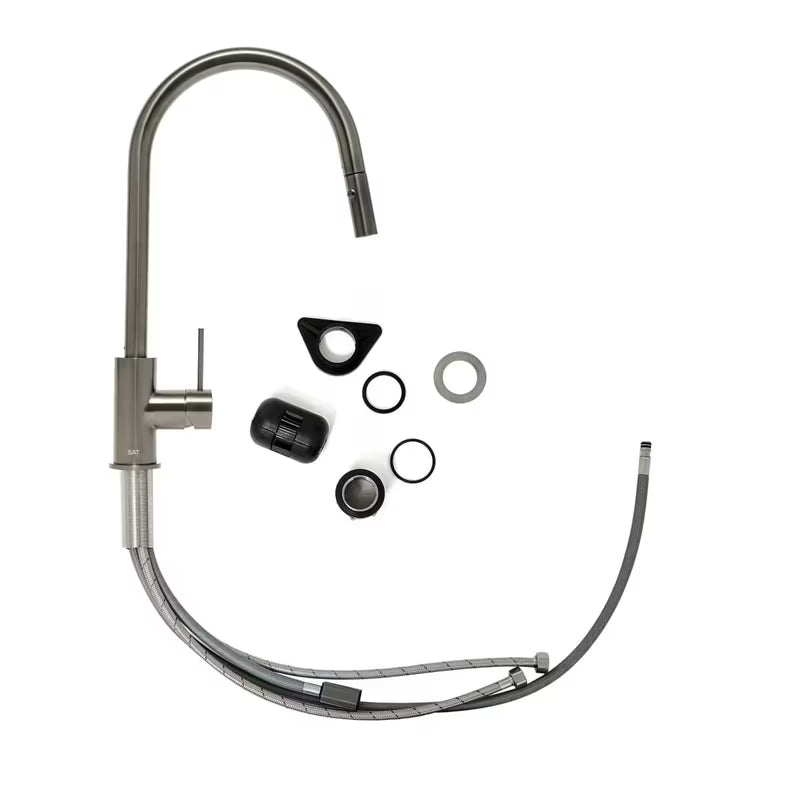 Virtuvinis maišytuvas SAT Aurum su ištraukiamu dušeliu, šlifuoto gun metal apdailos.