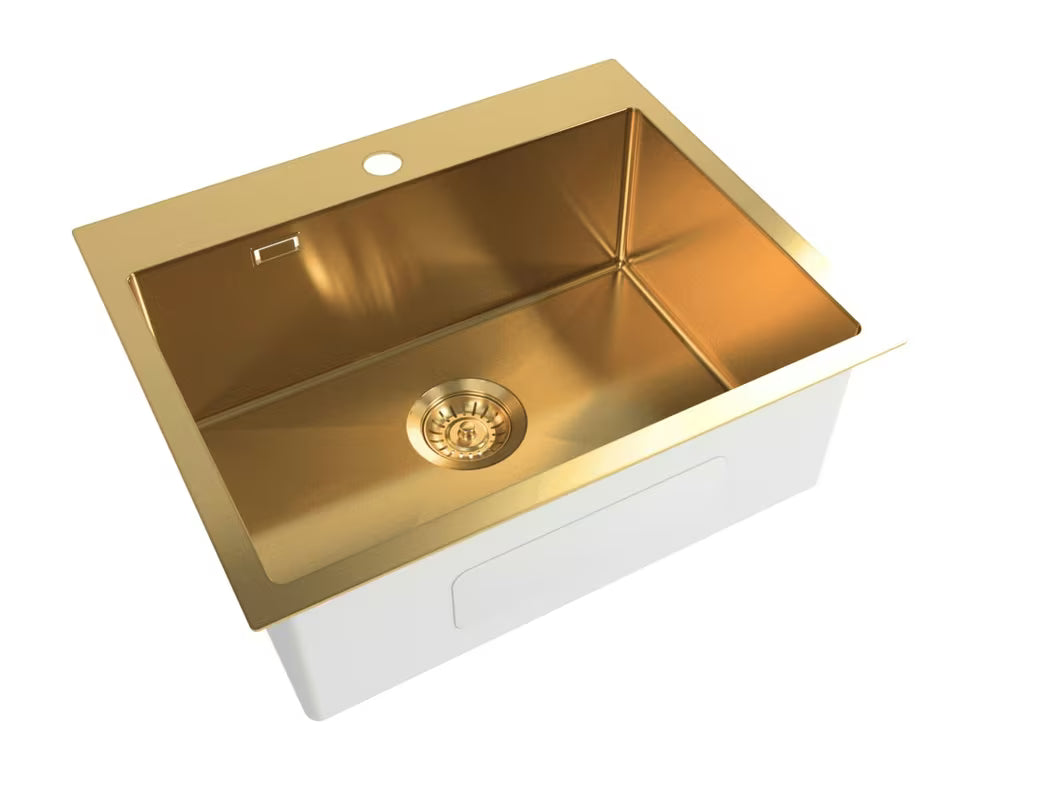 Nerūdijančio plieno virtuvinė plautuvė SAT Aurum, gold apdaila, pro montavimas ant stalviršio