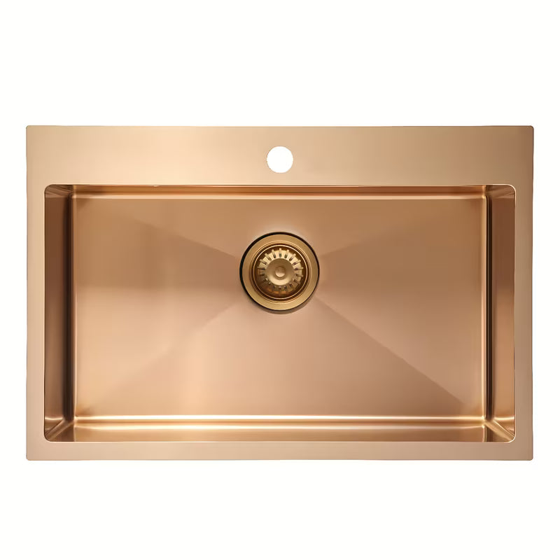 Virtuvinė vieno dubens plautuvė SAT Aurum rose gold iš šlifuoto nerūdijančio plieno pro montavimas ant stalviršio