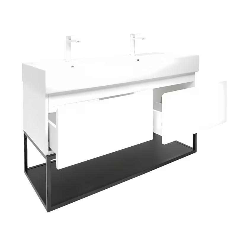 Pakabinama spintelė SAT B-Way s su dvigubu praustuvu, baltos blizgios spalvos, 119x45x30 cm