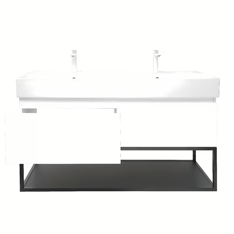 Pakabinama spintelė SAT B-Way s su dvigubu praustuvu, baltos blizgios spalvos, 119x45x30 cm