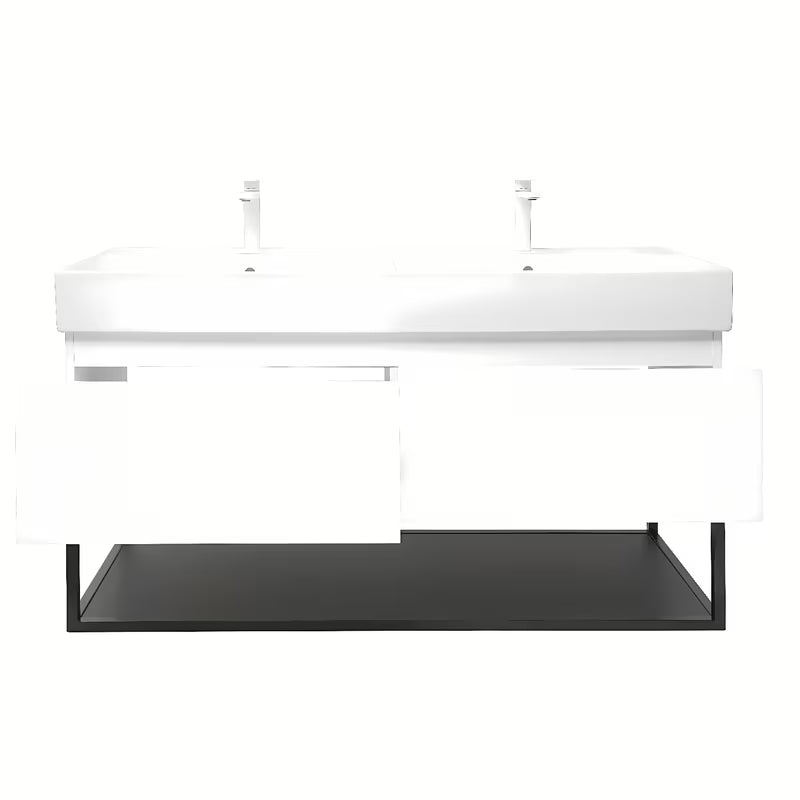 Pakabinama spintelė SAT B-Way s su dvigubu praustuvu, baltos blizgios spalvos, 119x45x30 cm