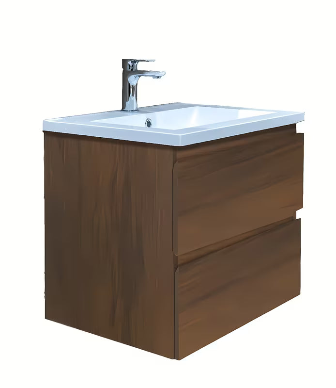 Pakabinama vonios spintelė SAT B-Way s su lieto marmuro praustuvu, riešuto dekoro