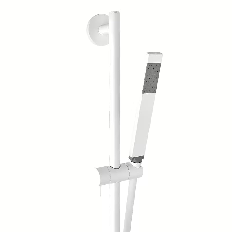 Dušo komplektas SAT B-Way matinės baltos spalvos, su rankiniu dušu, dušo stovu ir 1,5 m žarna.