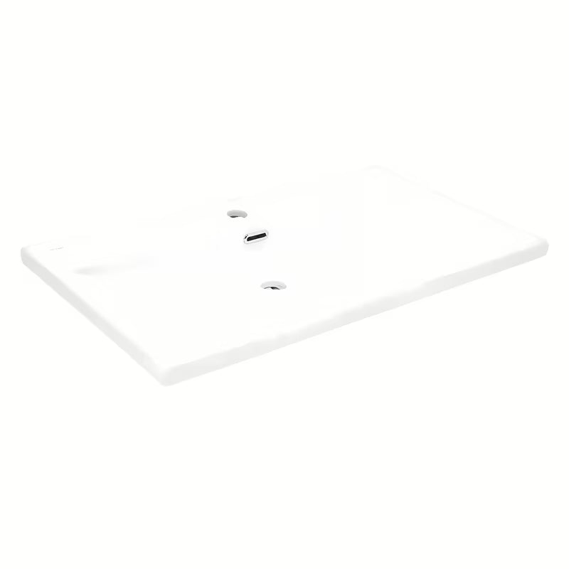 Baltas keraminis baldinis praustuvas SAT B-Way 81x46 cm, su daiktų pasidėjimo zona dešinėje ir anga pro maišytuvui centre.