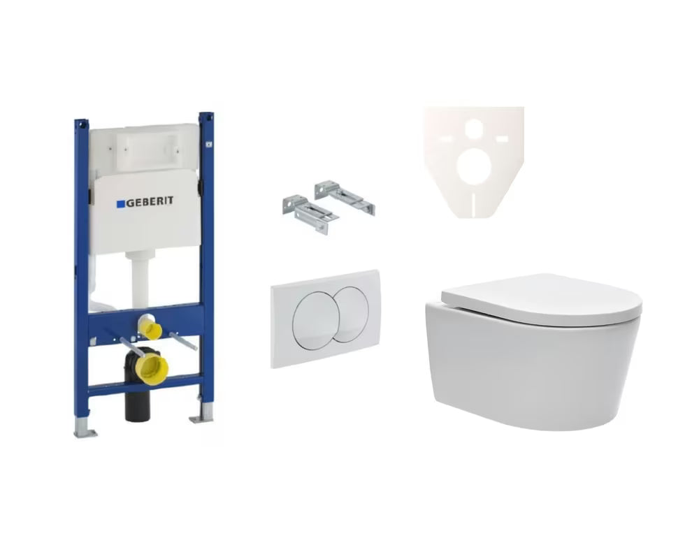 Pakabinami WC komplektas SAT Brevis su potinkiniu bakeliu Geberit Delta ir nuleidimo mygtuku