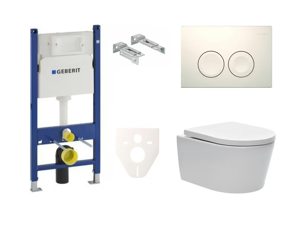 Pakabinami WC komplektas SAT Brevis su potinkiniu bakeliu Geberit ir nuleidimo mygtuku