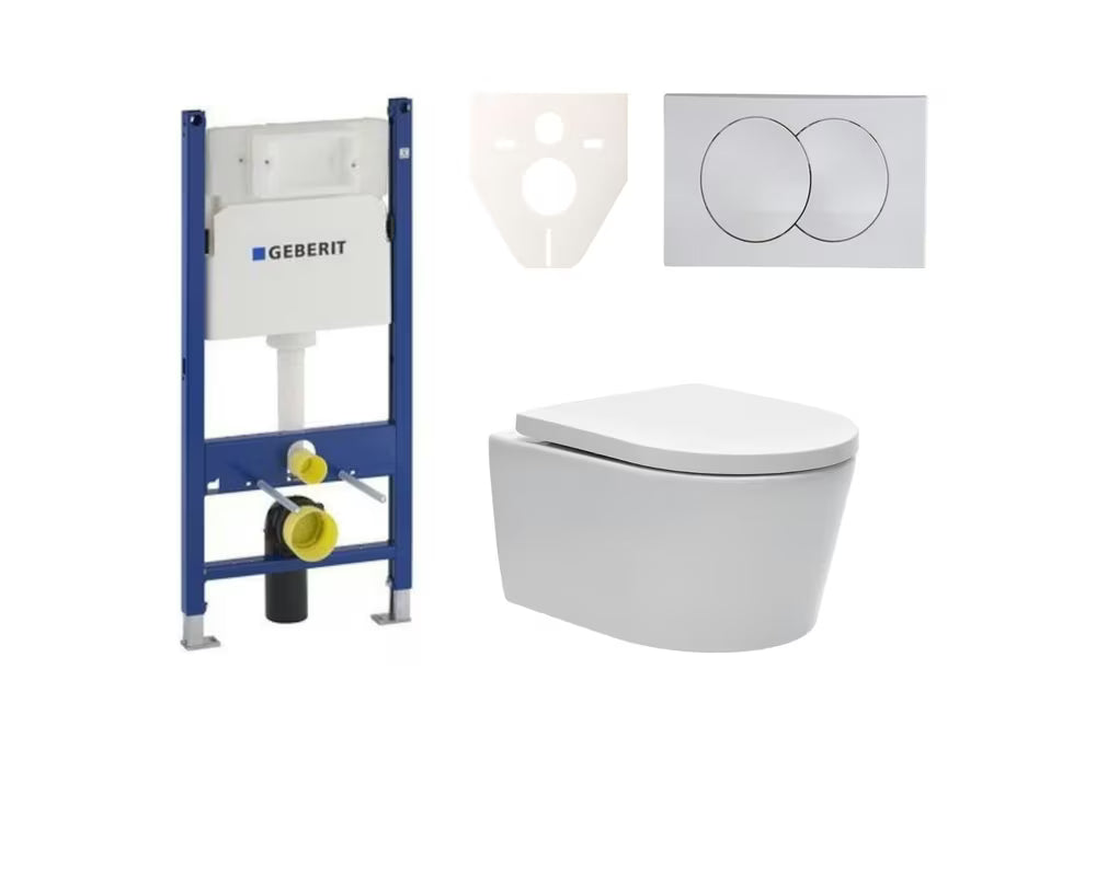 Pakabinami WC komplektas SAT Brevis su potinkiniu moduliu Geberit Delta ir nuleidimo mygtuku
