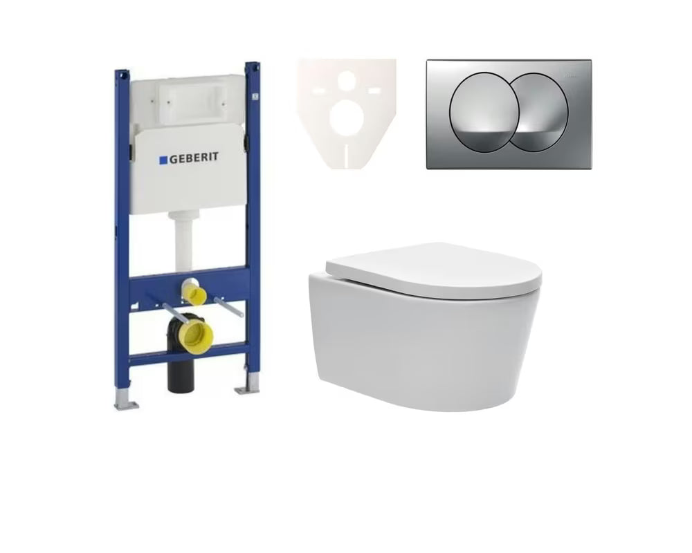 Pakabinami WC komplektas SAT Brevis su potinkiniu bakeliu Geberit Delta ir nuleidimo mygtuku