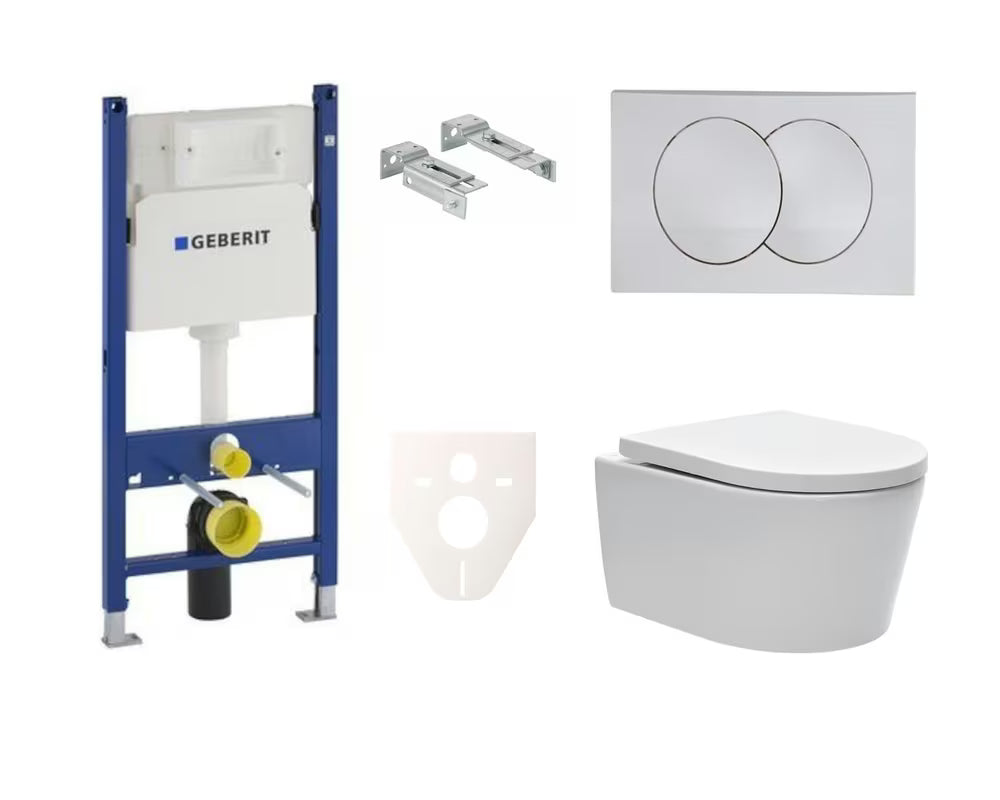 Pakabinami WC komplektas SAT Brevis su potinkiniu bakeliu Geberit Delta ir nuleidimo mygtuku