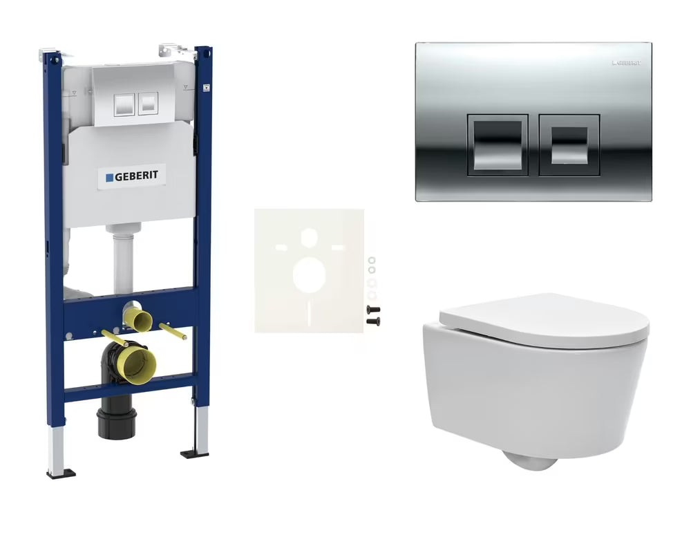 Pakabinami WC komplektas SAT Brevis su moduliu Geberit Duofix, nuleidimo mygtuku Delta ir sėdyne softclose
