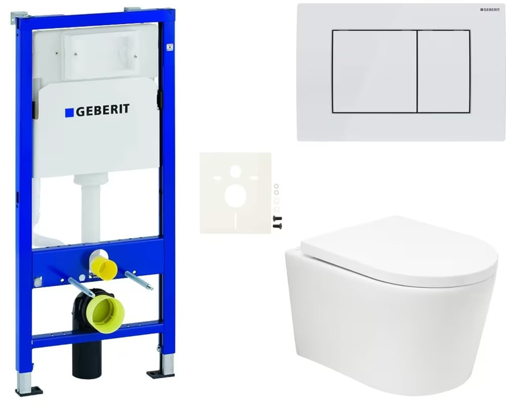 Pakabinami WC komplektas SAT Brevis blizgios baltos spalvos, su sūkuriniu nuplovimu ir sėdyne softclose