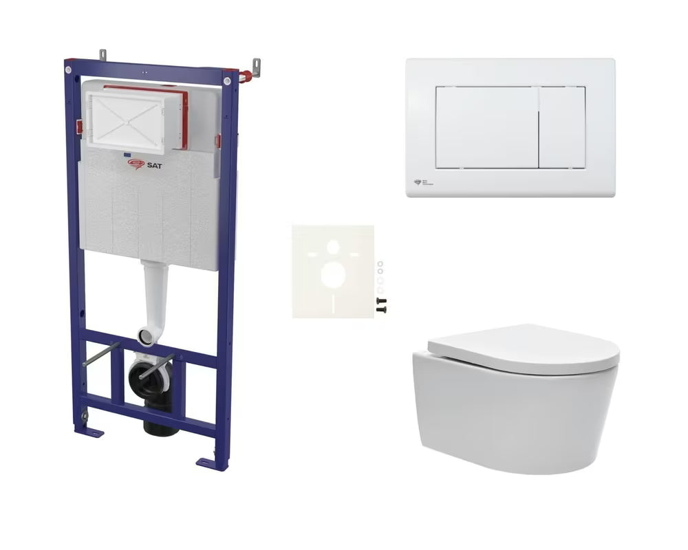 Pakabinami WC komplektas SAT Brevis su potinkiniu moduliu, nuleidimo mygtuku ir sėdyne softclose