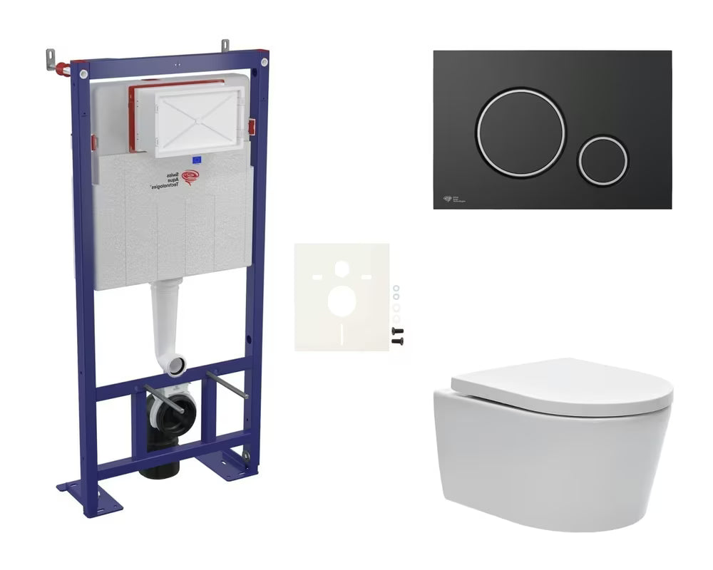 Pakabinami WC komplektas SAT Brevis su moduliu, nuleidimo mygtuku ir sėdyne su softclose funkcija