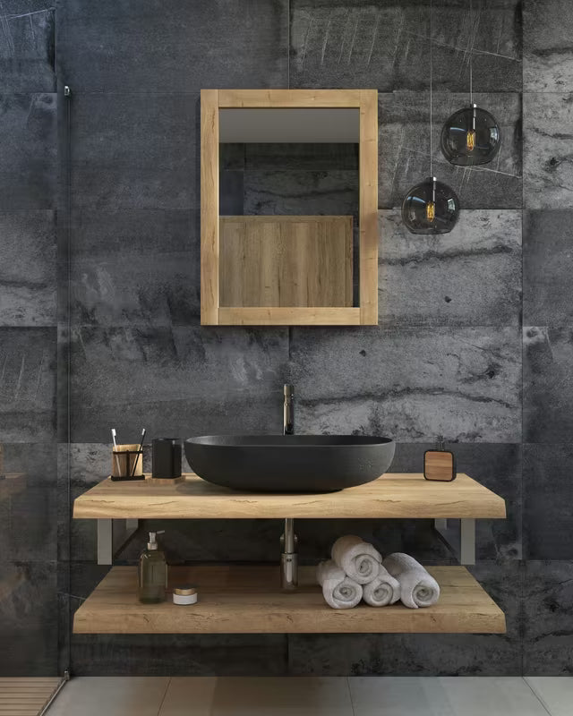 Antracito spalvos betoninis pastatomas ant stalviršio praustuvas SAT Cemento 65x35 cm plonomis sienelėmis