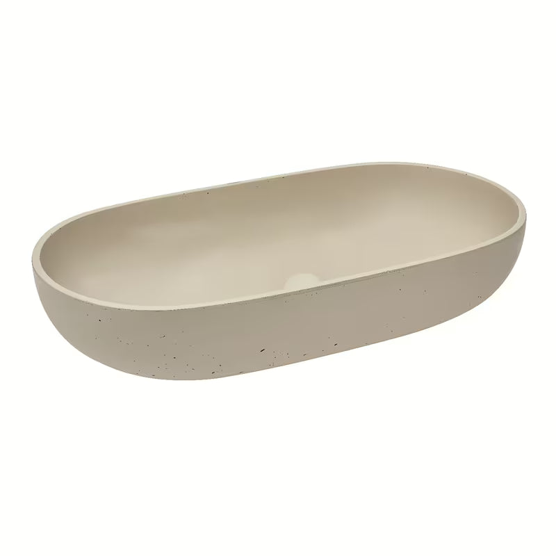 Smėlio spalvos betoninis praustuvas SAT Cemento ant stalviršio 65x35 cm plonomis sienelėmis