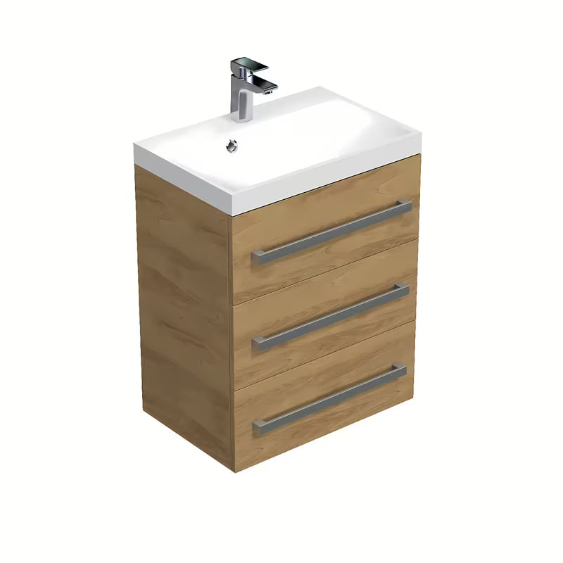 Pakabinama vonios spintelė su praustuvu SAT Cube Way 60x40x76,5 cm, ąžuolo dekoro hickory