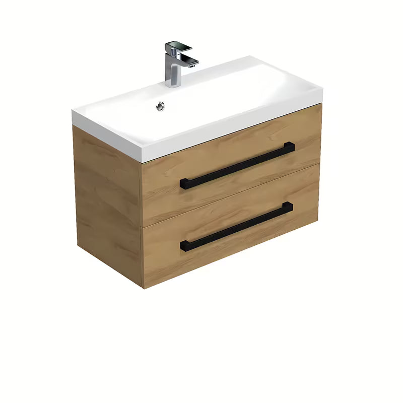 Pakabinama vonios spintelė su praustuvu SAT Cube Way 80x40 cm, ąžuolo hickory dekoro