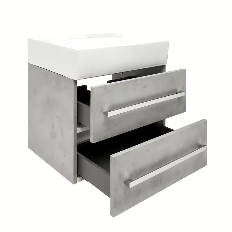 Pakabinama vonios spintelė su keraminiu praustuvu SAT Cube Way 60x46 cm, betono dekoro