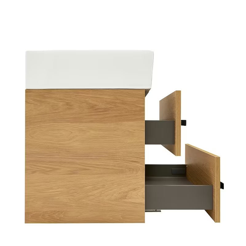 Pakabinama vonios spintelė su keraminiu praustuvu SAT Cube Way 60x46 cm, ąžuolo dekoro hickory
