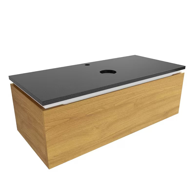 Pakabinama vonios spintelė SAT Feel medaus ąžuolo dekoro su granitiniu stalviršiu Absolut black blizgus
