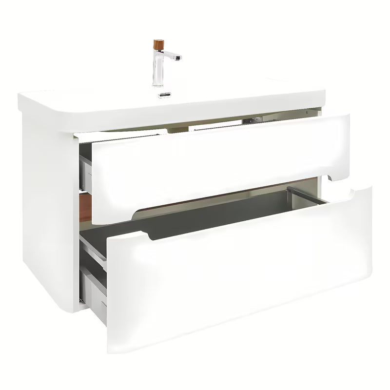 Pakabinama spintelė su praustuvu SAT Fusion, baltos matinės spalvos, su dviem stalčiais