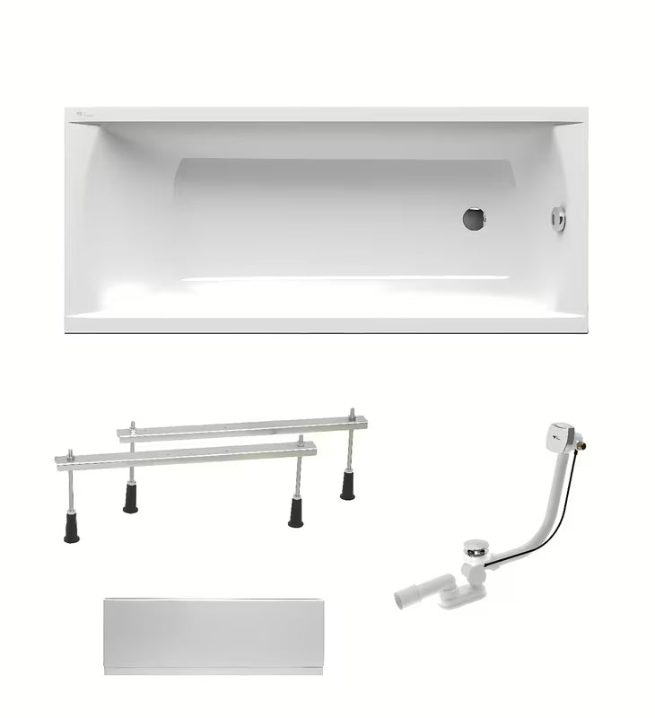 Balta stačiakampė akrilinė vonia SAT Fusion 160x70 cm su universalia orientacija