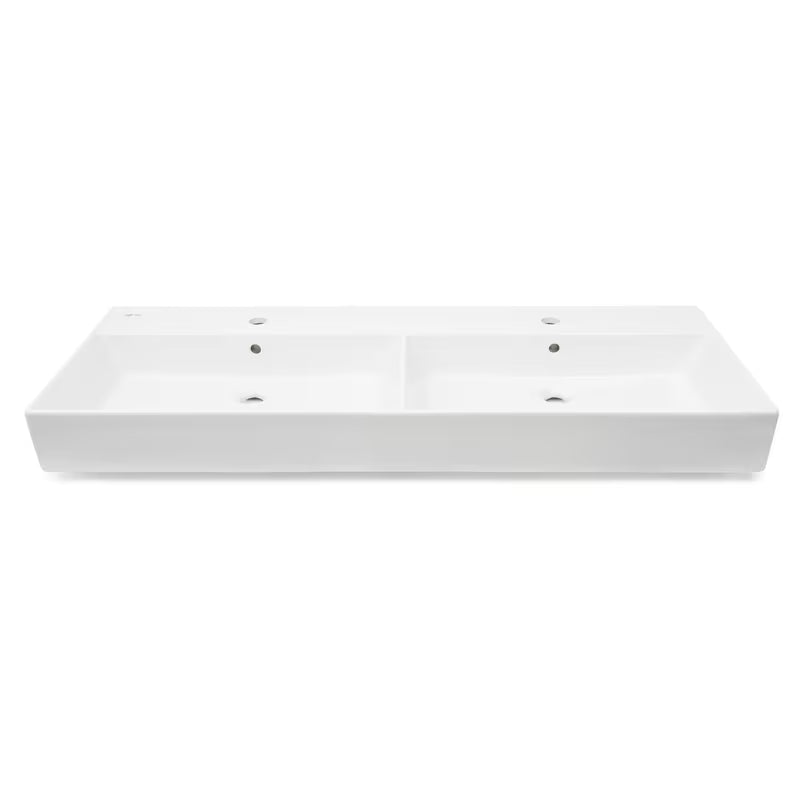 Baltas keraminis dvigubas praustuvas SAT Infinitio 120,4x46,5 cm, stačiakampės formos