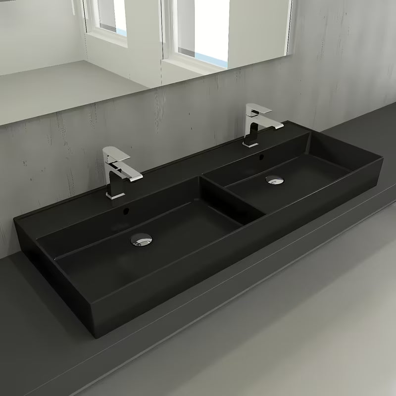 SAT Infinitio keraminis dvigubas praustuvas 120,4 x 46,5 cm, juodos matinės spalvos, su persipylimo anga