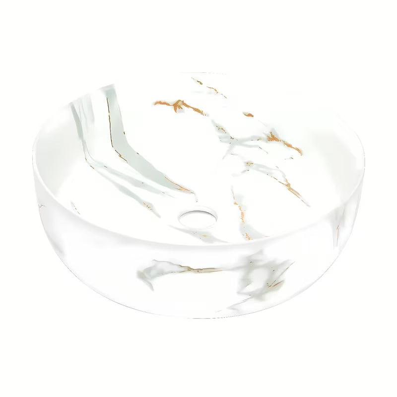 Matinis pastatomas ant stalviršio praustuvas SAT Infinitio 39x39 cm, balto marmuro dizaino be perpylimo