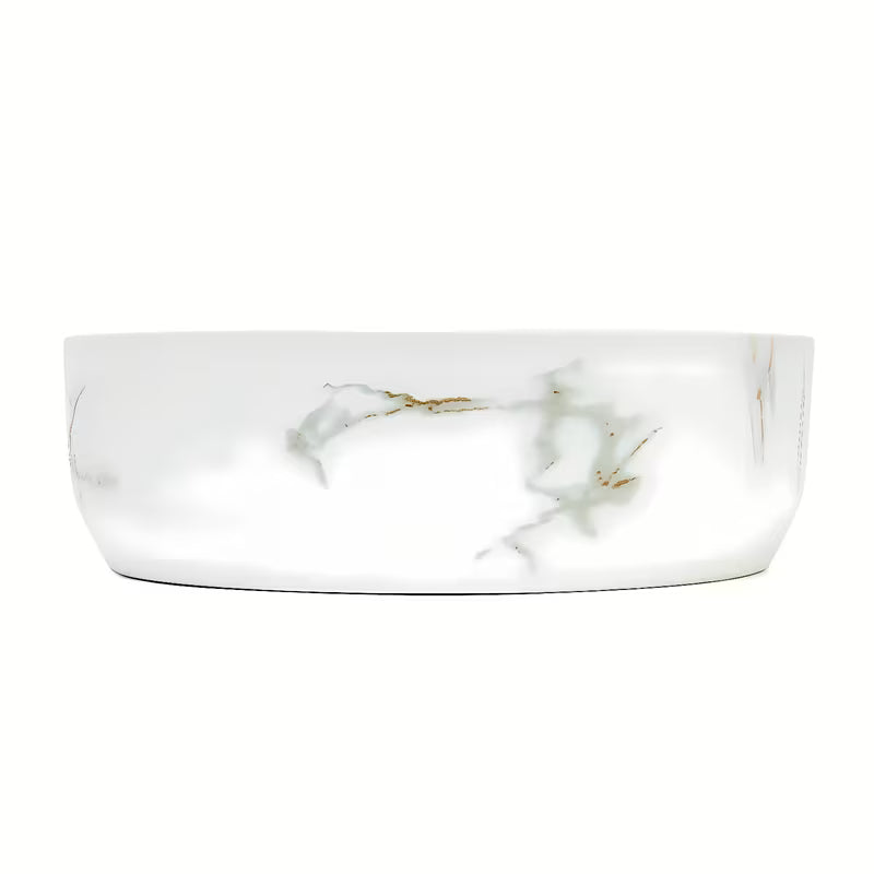 Matinis pastatomas ant stalviršio praustuvas SAT Infinitio 39x39 cm, balto marmuro dizaino be perpylimo