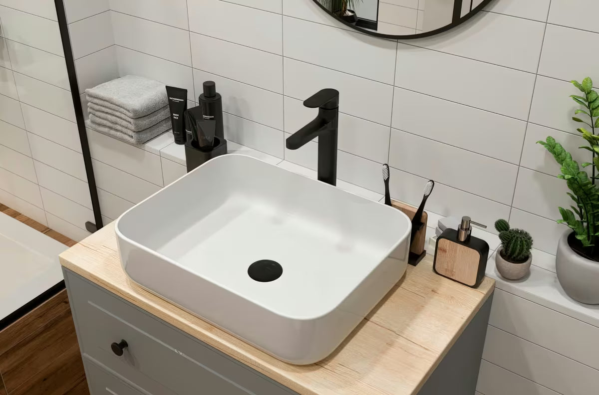 Matinės baltos spalvos plonasienė pastatomas ant stalviršio praustuvas SAT Infinitio 50x39 cm be perpylimo