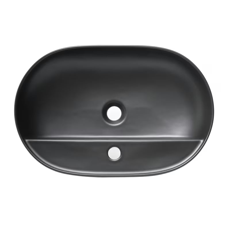 Matinės juodos spalvos keraminis pastatomas ant stalviršio praustuvas SAT Infinitio 60x40 cm be perpylimo su anga pro maišytuvui