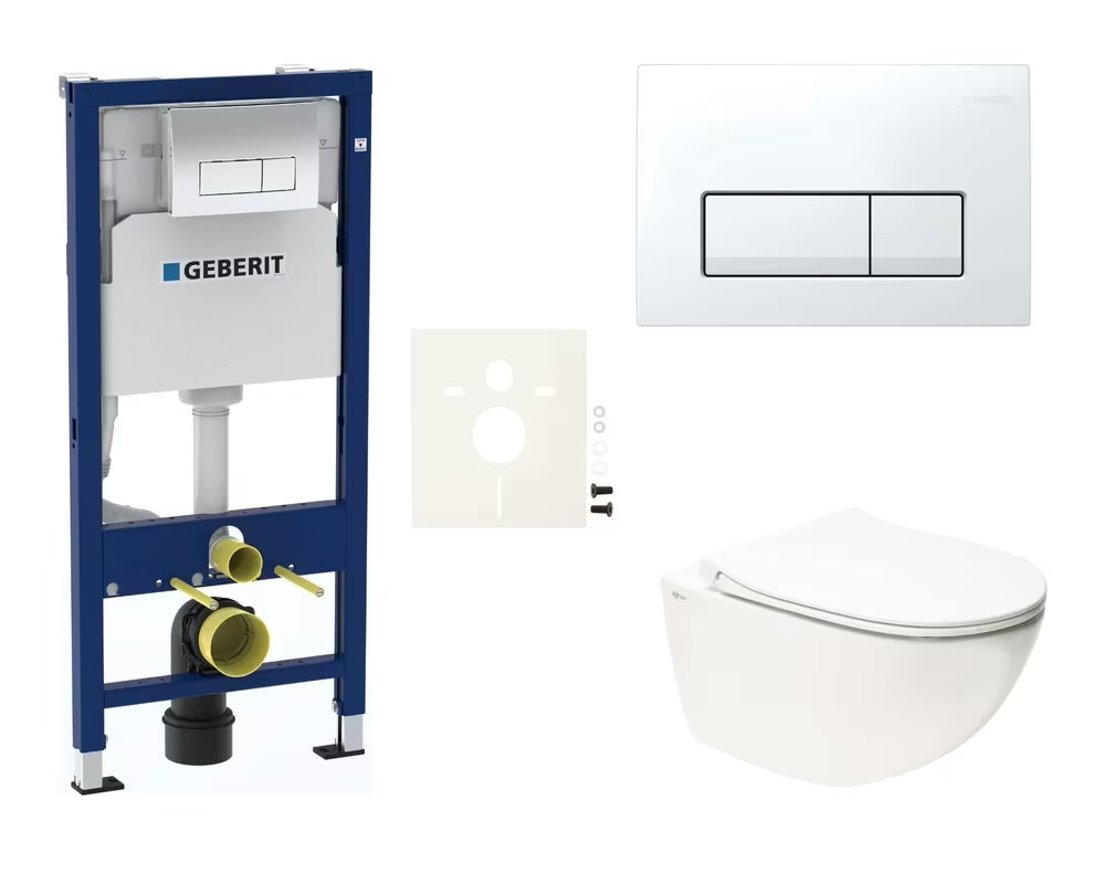 Pakabinami WC komplektas SAT Infinitio su bakeliu Geberit Duofix ir nuleidimo mygtuku Delta
