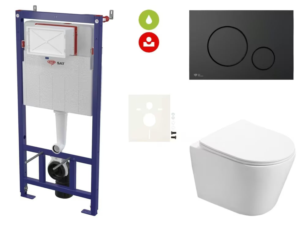 Pakabinami WC komplektas SAT Infinitio su potinkiniu moduliu, nuleidimo mygtuku ir sėdyne su softclose ir EasyLock