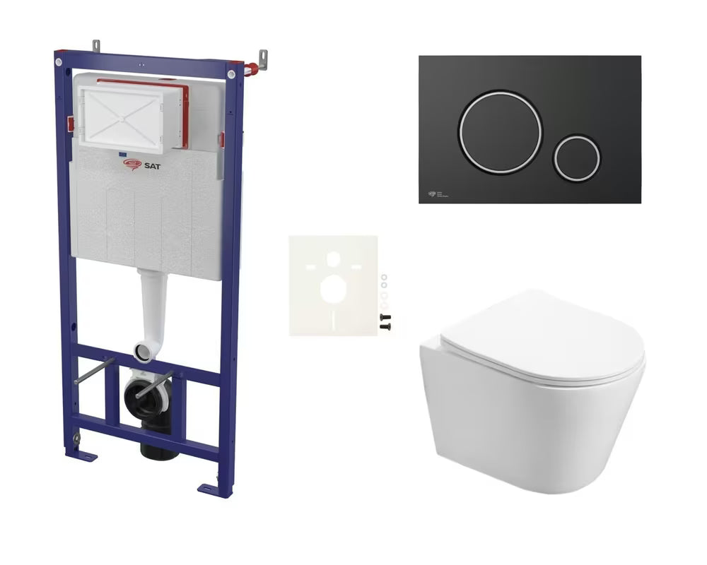Pakabinami WC komplektas SAT Infinitio su potinkiniu moduliu, nuleidimo mygtuku ir sėdyne su softclose