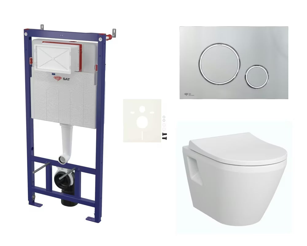 Pakabinami WC komplektas vitra Integra su paslėptu bakeliu ir valdymo mygtuku matinio chromo spalvos