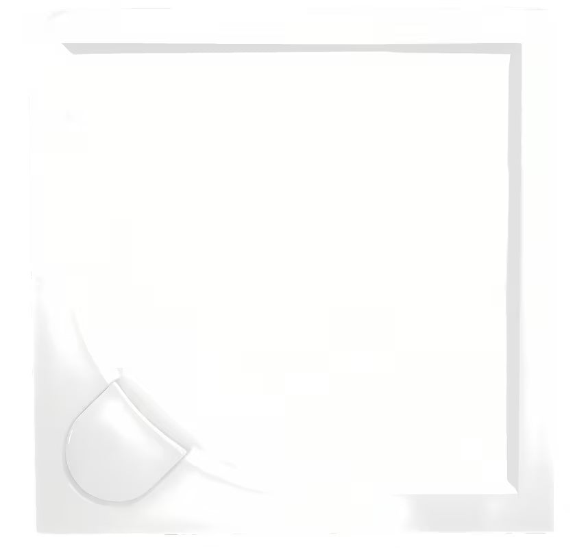 Baltas kvadratinis dušo padėklas SAT Limcc 80x80 cm iš lieto marmuro, su paslėptu kampiniu nutekėjimu