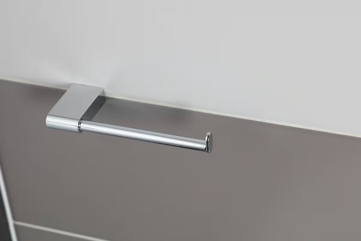 Chromo spalvos tualetinio popieriaus laikiklis SAT Project, kvadratinio dizaino, pro montuoti ant sienos.