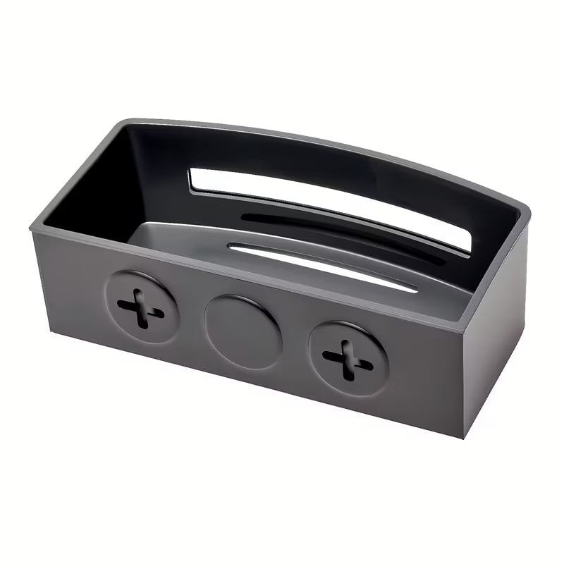 Juodas matinis nerūdijančiojo plieno vonios kambario lentynėlė SAT su išimamu juodu plastikiniu įdėklu